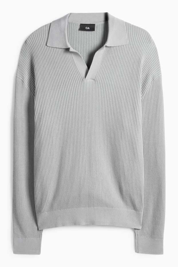 Pánské - Svetr - žebrovaný - světle šedá