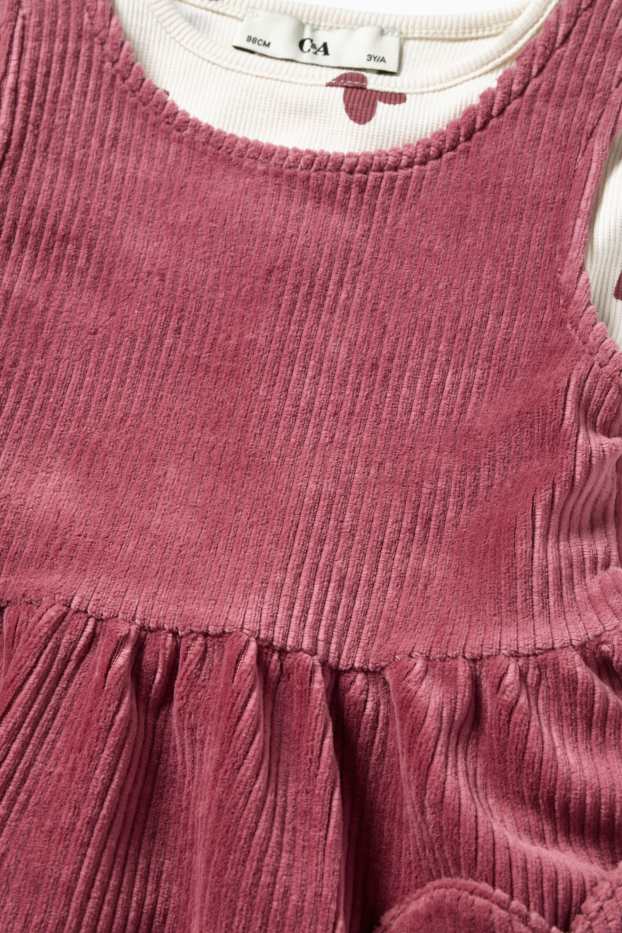 Kinder Mädchen - Herz - Set - Langarmshirt und Samt-Kleid - gerippt - bordeaux