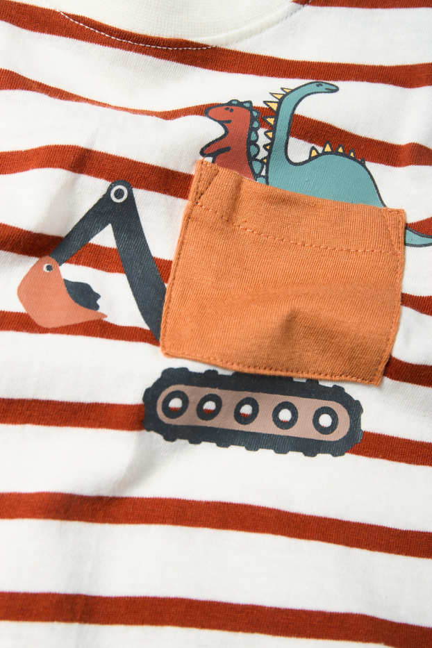 Kinderen: jongens - Set van 5 - dino en graafmachine - longsleeve - donkerbruin