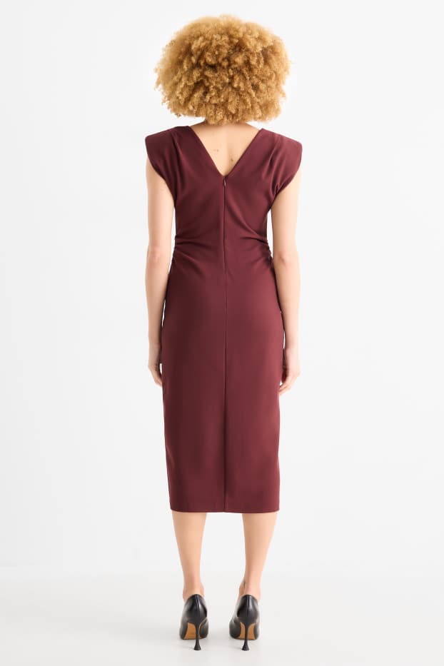 Dámské - Šaty s výstřihem ve tvaru V - straight fit - bordeaux