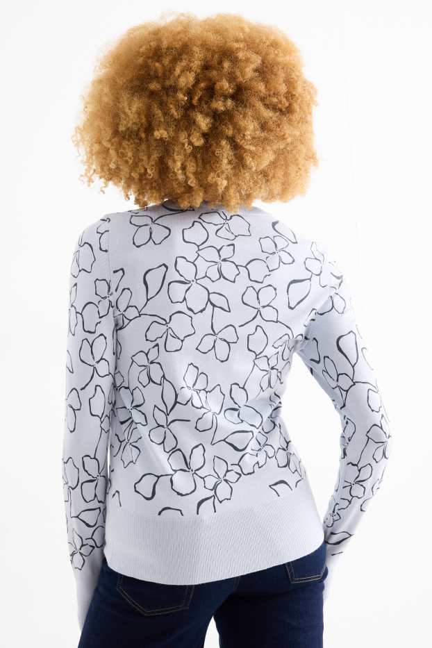 Dámské - Svetr - s květinovým vzorem - světle modrá