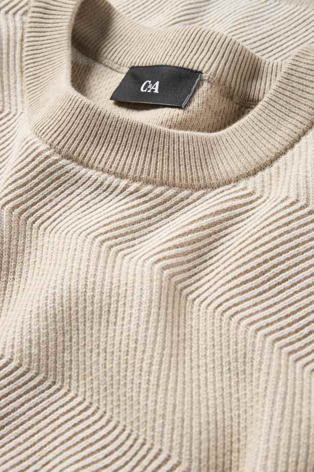 Pánské - Svetr - pruhovaný - strukturovaný - světle béžová