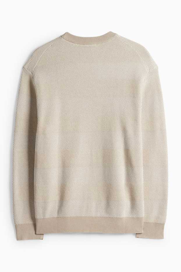 Pánské - Svetr - pruhovaný - strukturovaný - světle béžová