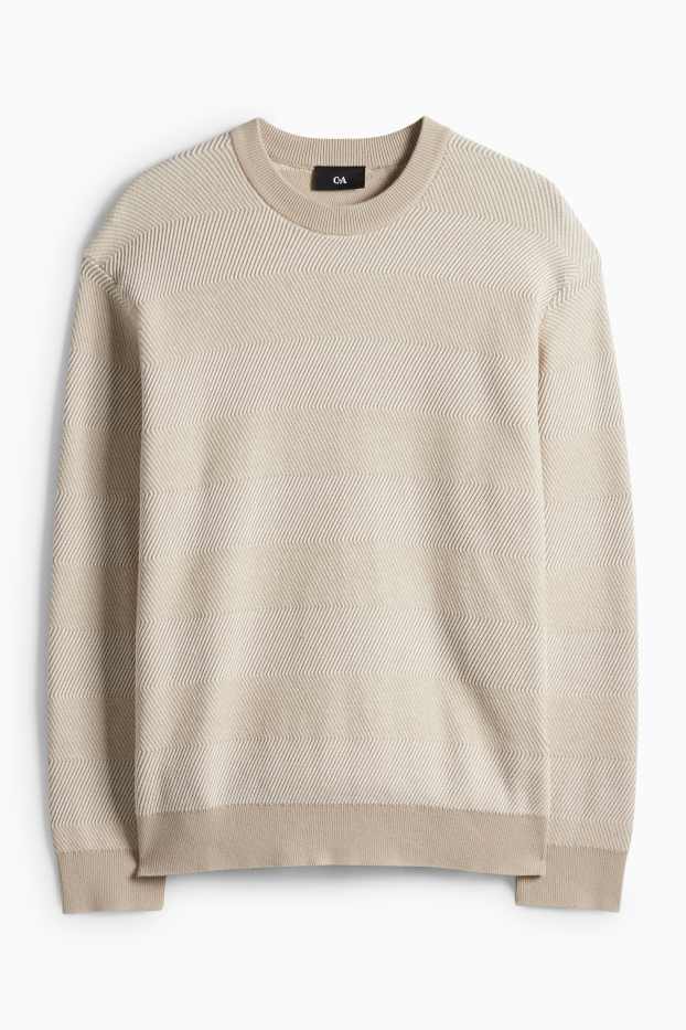 Pánské - Svetr - pruhovaný - strukturovaný - světle béžová