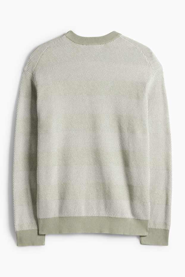 Pánské - Svetr - pruhovaný - strukturovaný - mátově zelená