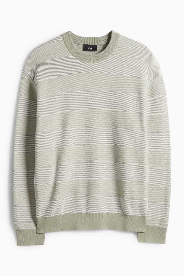 Pánské - Svetr - pruhovaný - strukturovaný - mátově zelená