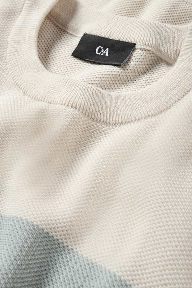 Bărbați - Pulover - cu dungi - structurat - bej deschis