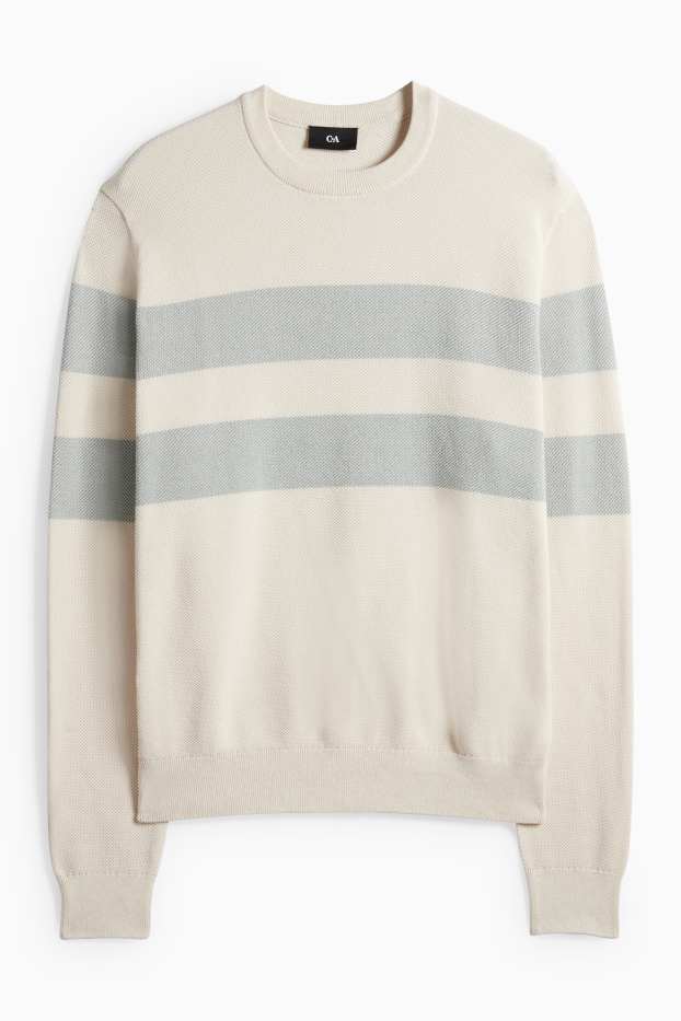 Bărbați - Pulover - cu dungi - structurat - bej deschis