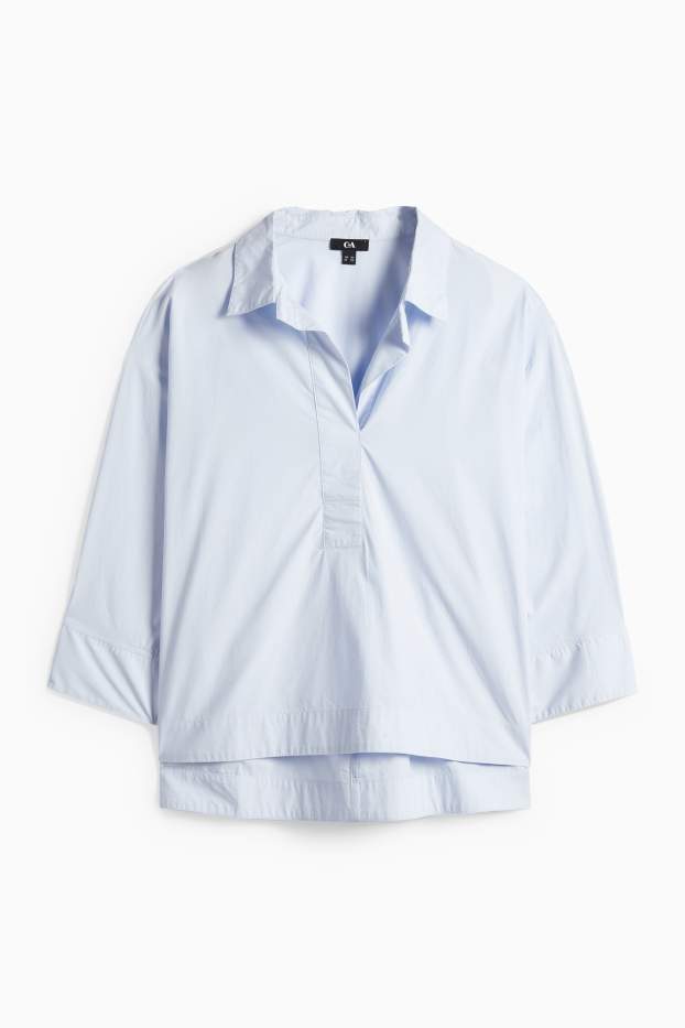 Dámské - Halenka s výstřihem ve tvaru V - světle modrá