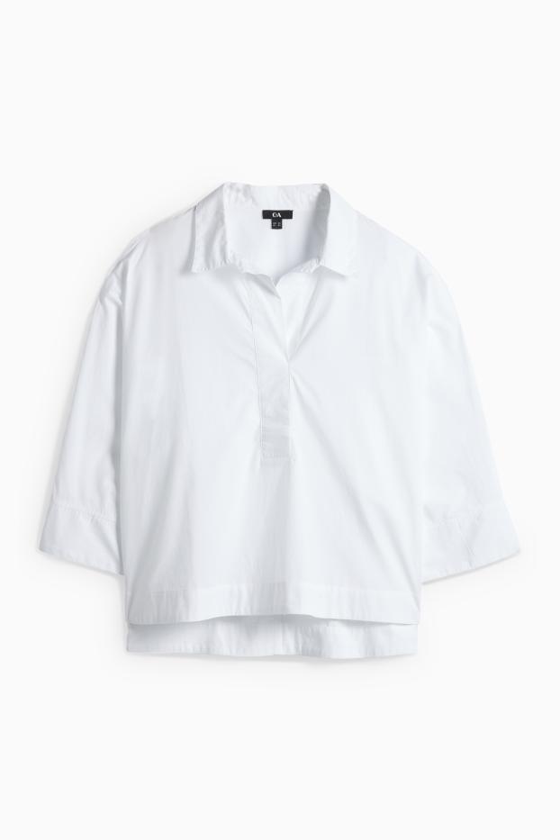 Dámské - Halenka s výstřihem ve tvaru V - bílá