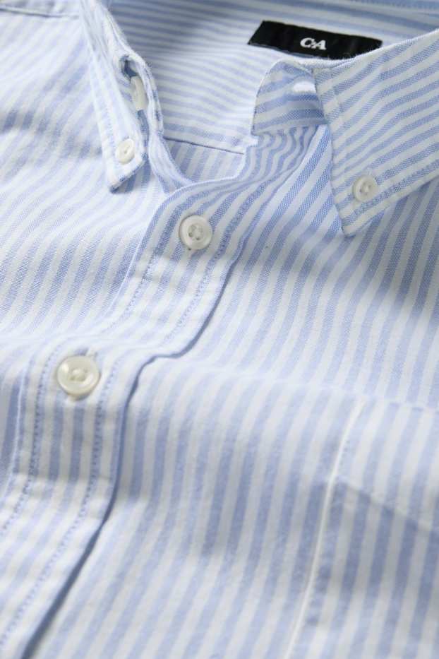 Heren - Overhemd - regular fit - button down - gestreept - wit / lichtblauw