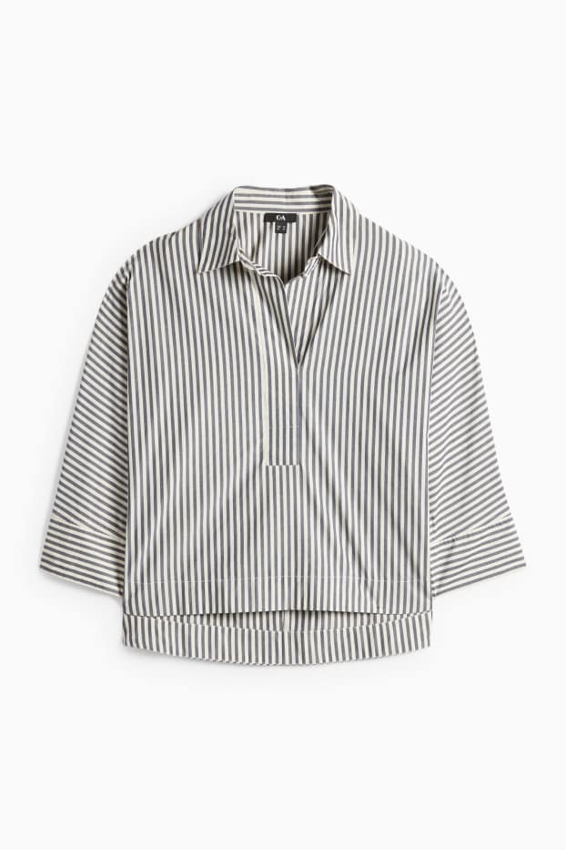 Dámské - Halenka s výstřihem ve tvaru V - tmavomodrá