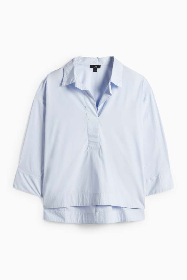 Dámské - Halenka s výstřihem ve tvaru V - světle modrá