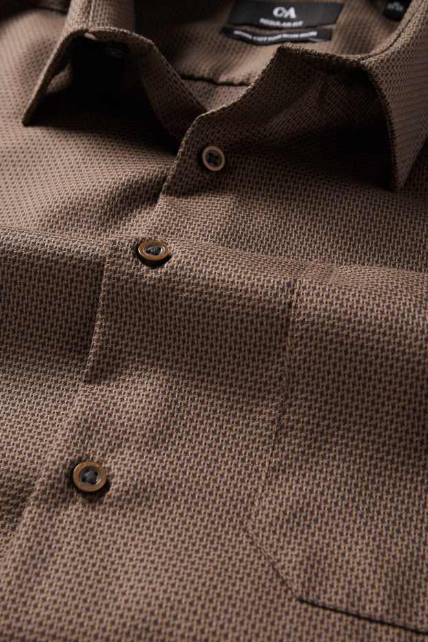 Home - Camisa formal - regular fit - Kent - no requereix planxada - texturada - marró fosc