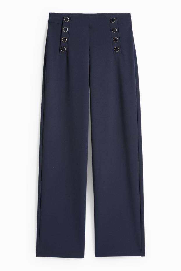 Femei - Pantaloni din jerseu - talie medie - wide leg - albastru închis