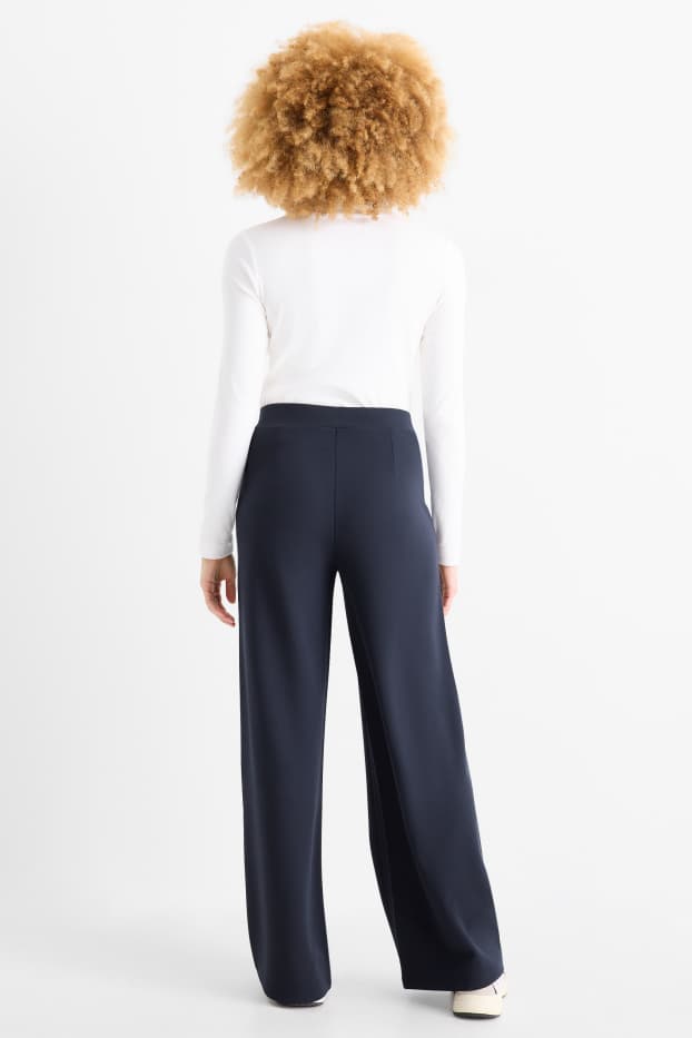 Donna - Pantaloni in jersey - vita media - gamba ampia - blu scuro