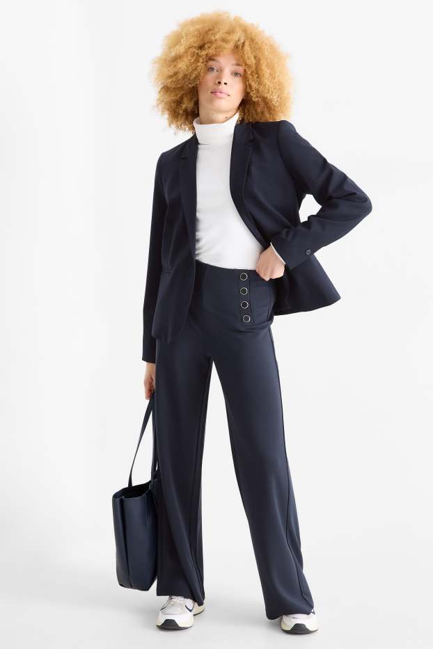 Donna - Pantaloni in jersey - vita media - gamba ampia - blu scuro