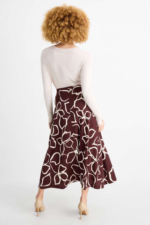 Damen - Rock - geblümt - bordeaux