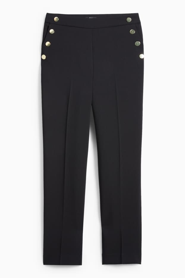 Femmes - Pantalon en toile - high waist - tapered fit - noir