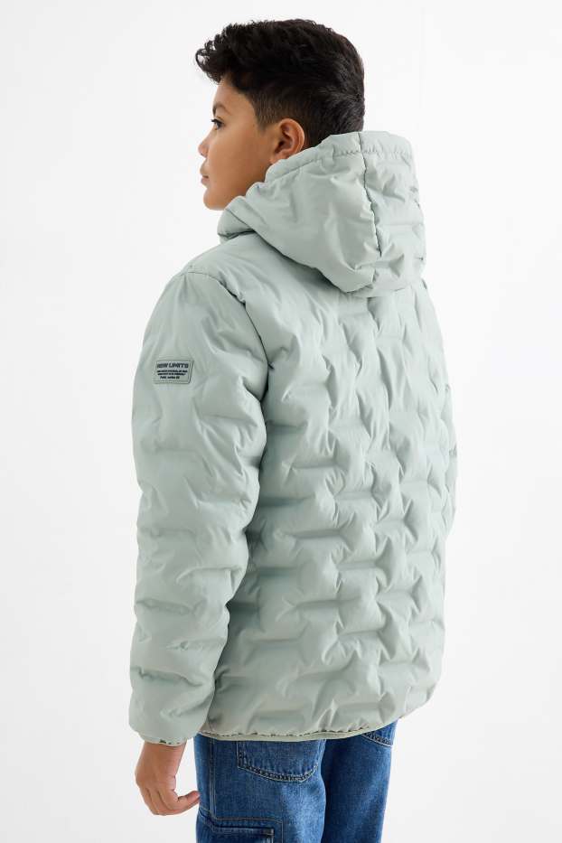 Děti - chlapci - Prošívaná bunda s kapucí - z vodoodpudivého materiálu - mátově zelená