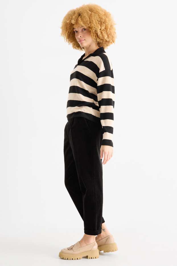 Donna - Pantaloni in velluto a coste - vita alta - tapered fit - LYCRA® - nero
