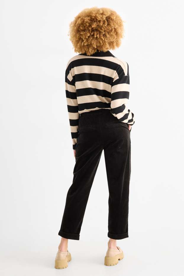 Donna - Pantaloni in velluto a coste - vita alta - tapered fit - LYCRA® - nero