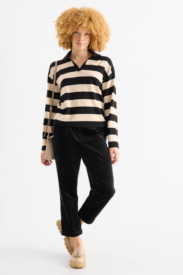 Donna - Pantaloni in velluto a coste - vita alta - tapered fit - LYCRA® - nero