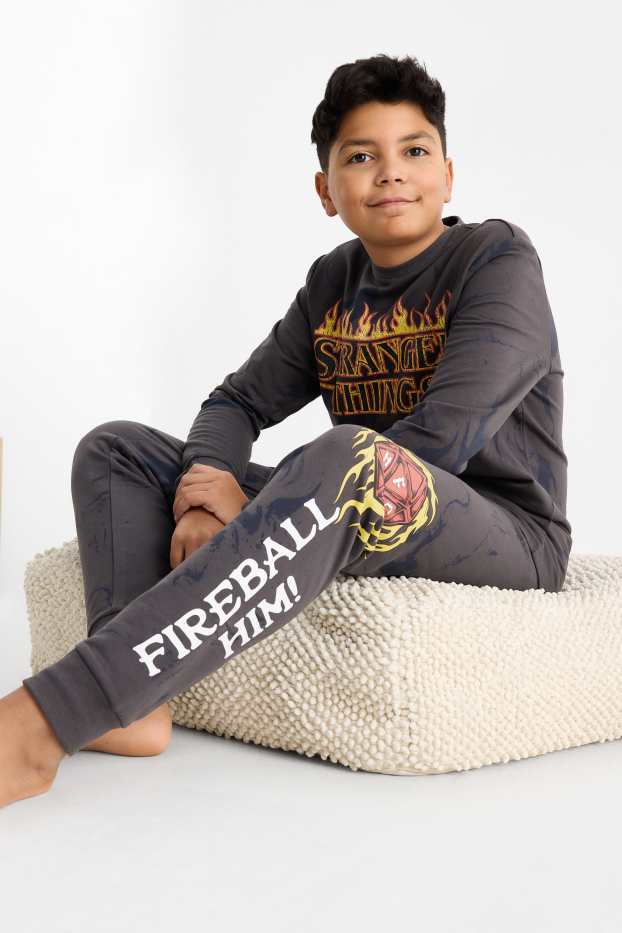 Děti - chlapci - Stranger Things - pyžamo - 2dílné - se vzorem - tmavošedá