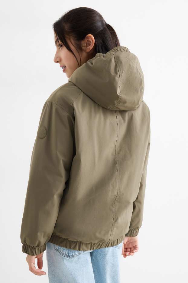 Kinder Mädchen - Jacke mit Kapuze - gefüttert - wasserabweisend - khaki