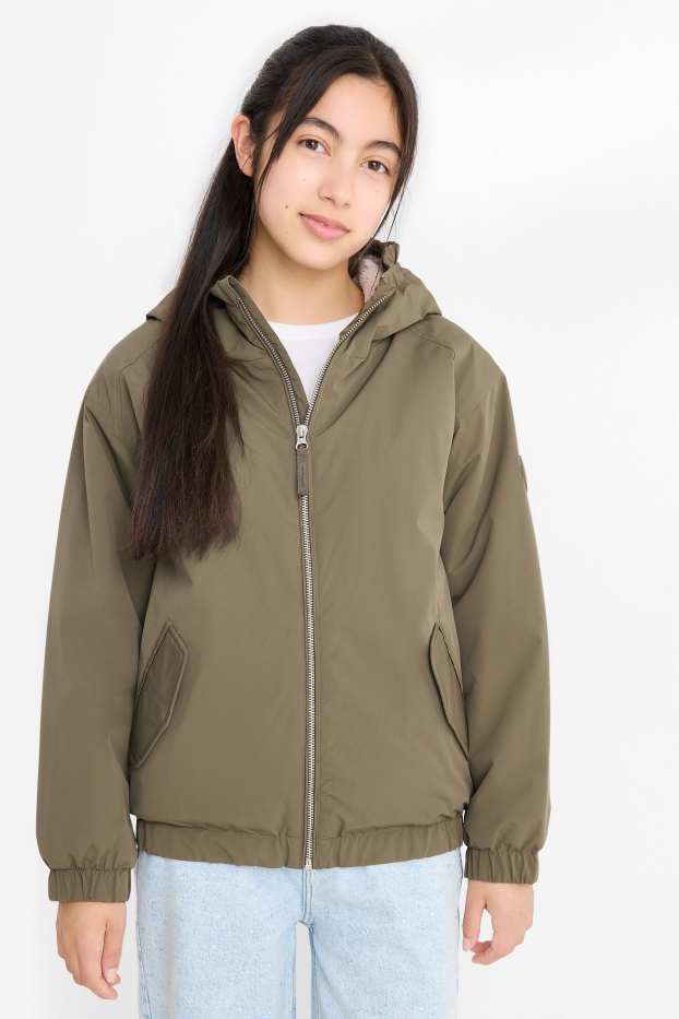 Kinder Mädchen - Jacke mit Kapuze - gefüttert - wasserabweisend - khaki