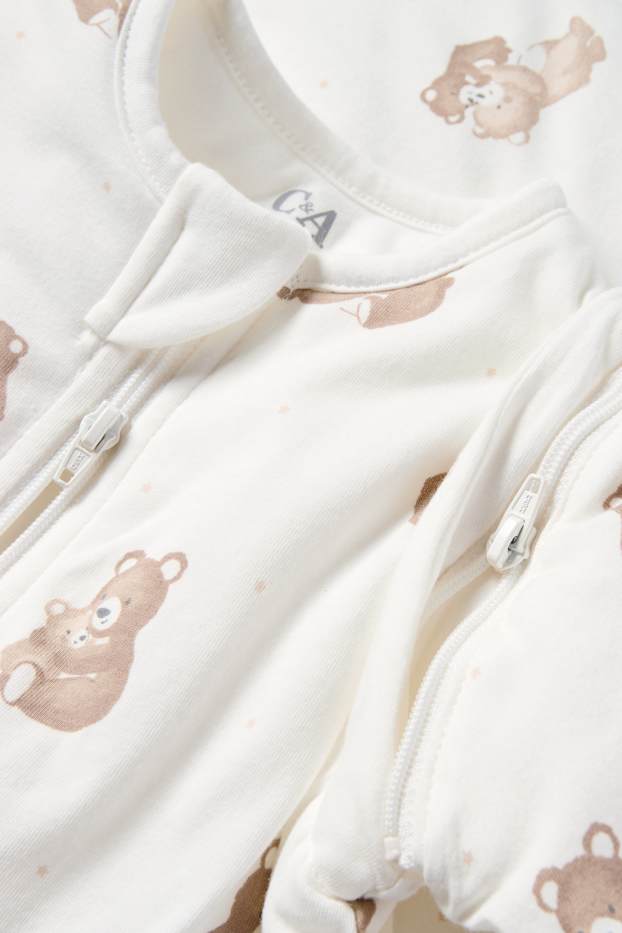 Unisex - Beertje - babyslaapzak - 0 tot 6 maanden - wit / beige