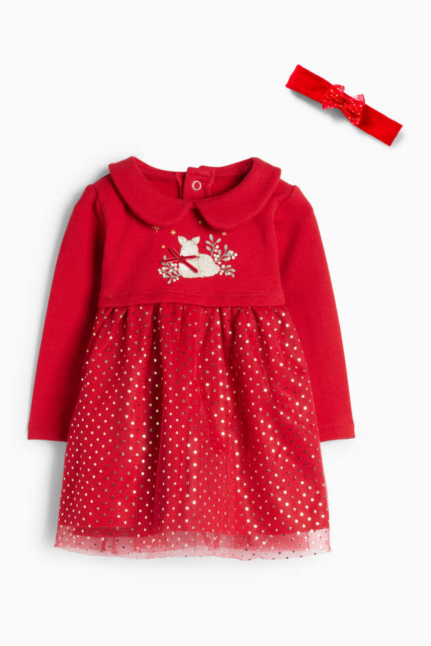 Baby: meisjes - Hertje - babyoutfit - 2-delig - feestelijk - rood