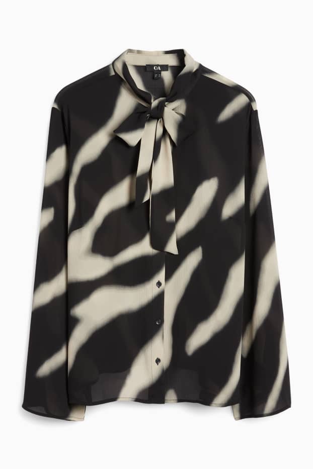 Mujer - Blusa de chifón - estampada - negro / beis