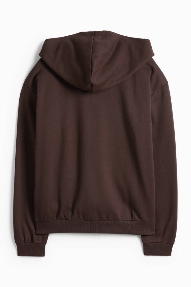 Dámské - Tepláková bunda s kapucí - tmavohnědá