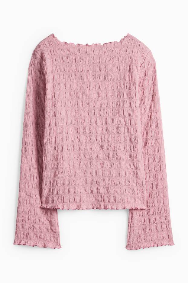 Femei - Tricou cu mânecă lungă - regular fit - cu fronseuri - roz