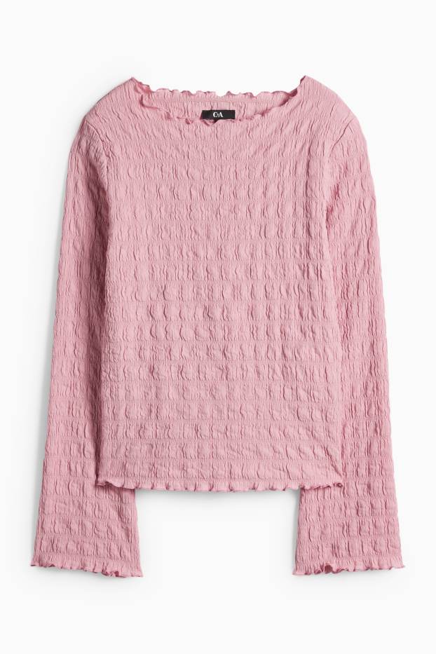 Femei - Tricou cu mânecă lungă - regular fit - cu fronseuri - roz