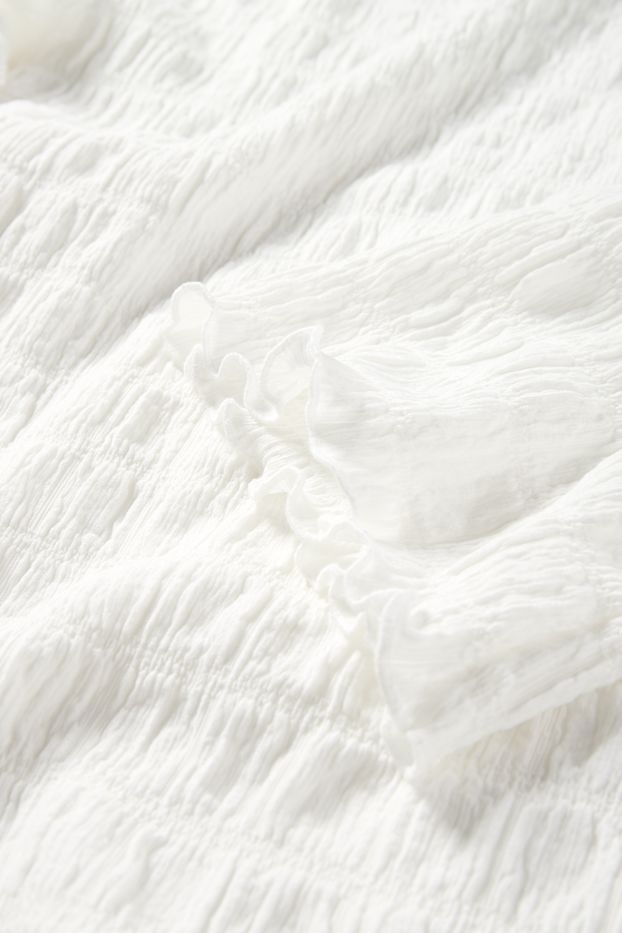 Dona - Samarreta de màniga llarga - regular fit - frunzida - blanc