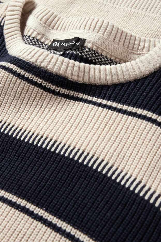 Kinderen: jongens - Trui - ribstof - met strepen - zwart / beige