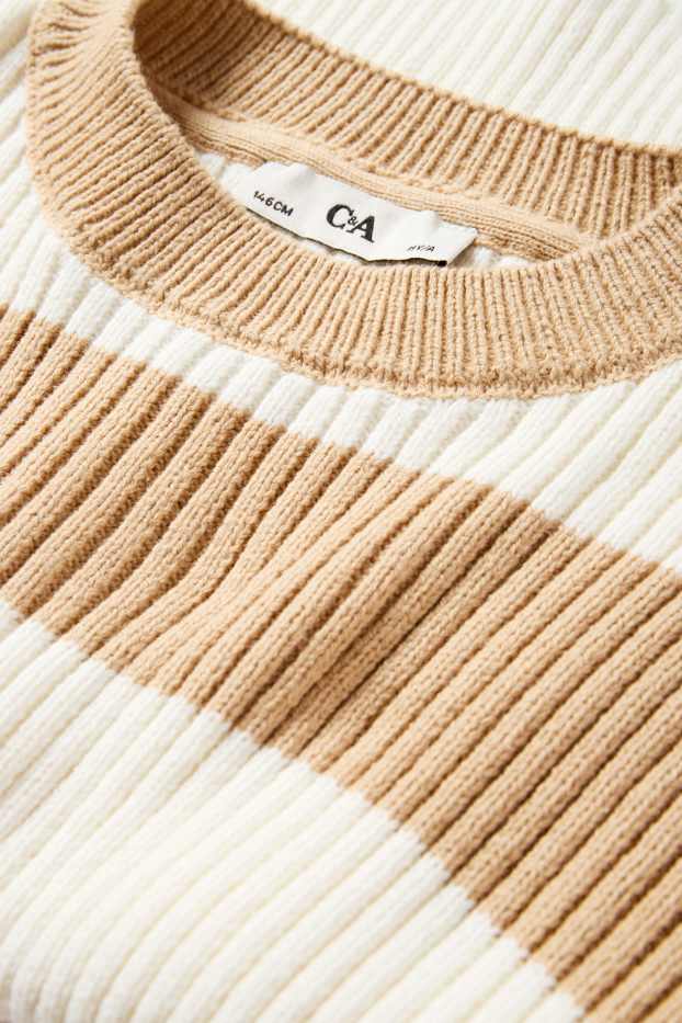 Děti - dívky - Svetr - žebrovaný - pruhovaný - béžová