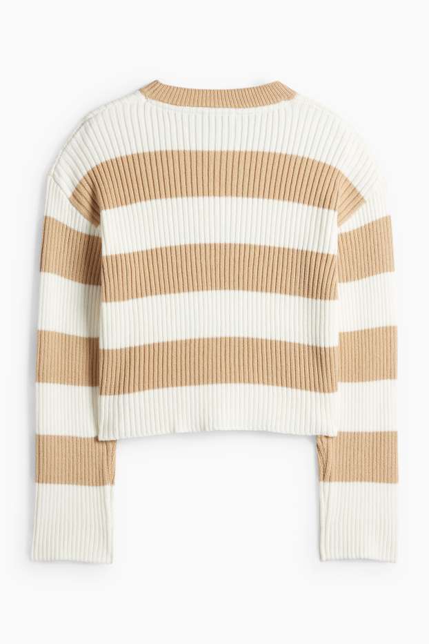 Děti - dívky - Svetr - žebrovaný - pruhovaný - béžová