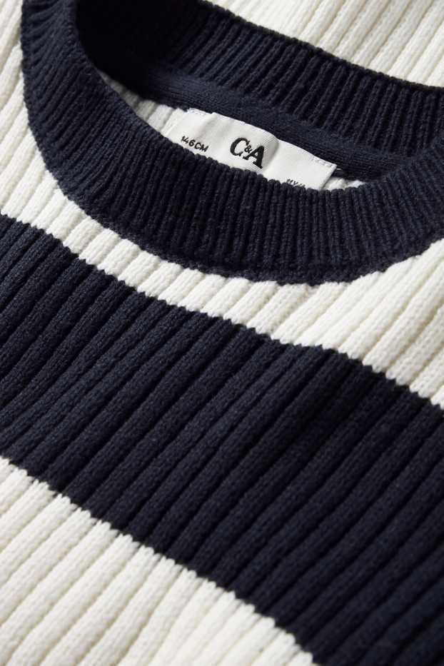 Kinderen: meisjes - Trui - ribstof - met strepen - donkerblauw / crème wit