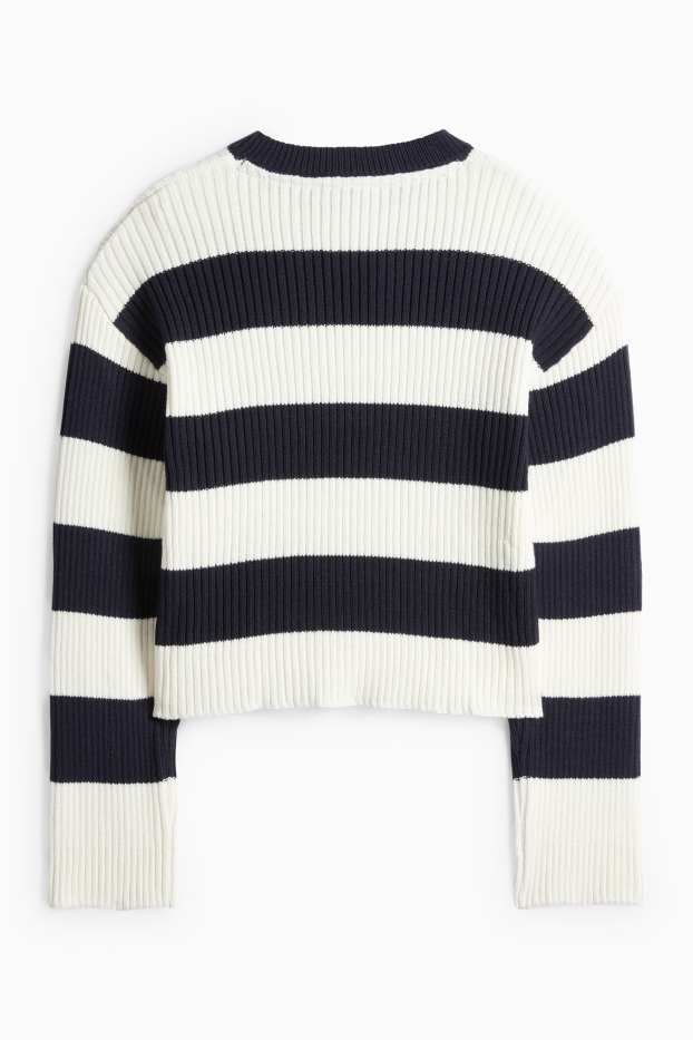 Kinderen: meisjes - Trui - ribstof - met strepen - donkerblauw / crème wit