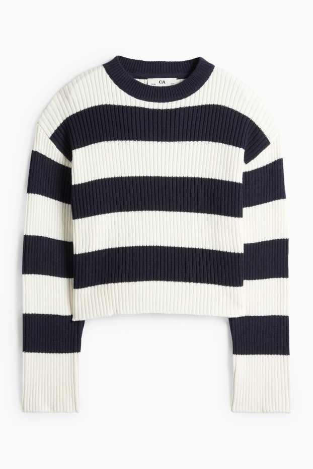 Kinderen: meisjes - Trui - ribstof - met strepen - donkerblauw / crème wit