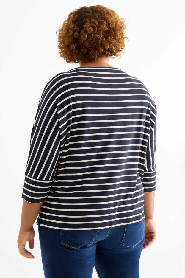 Femmes - Haut à manches longues - regular fit - rayures - bleu foncé / blanc crème