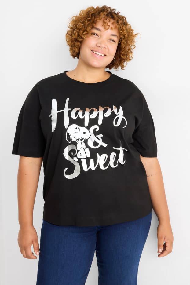 Dona - Samarreta de màniga curta - Snoopy - efecte brillant - negre