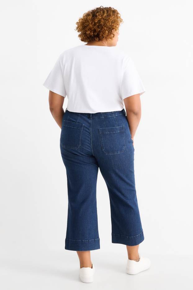 Kobiety - Wide leg jeans - wysoki stan - dżins-ciemnoniebieski
