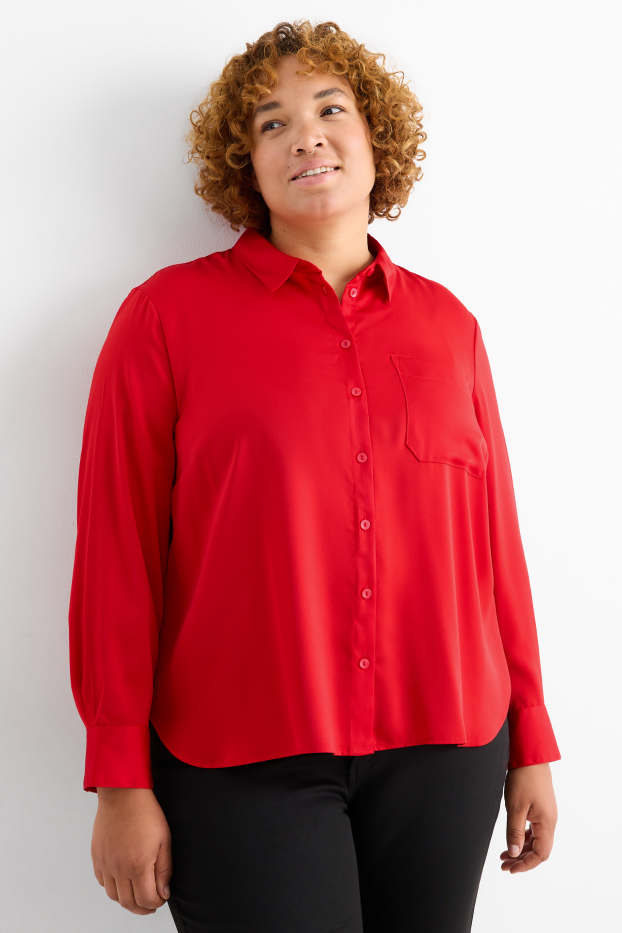 Women - Satin blouse - red