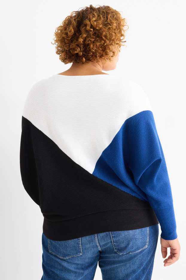 Damen - Pullover - gerippt - schwarz / weiß