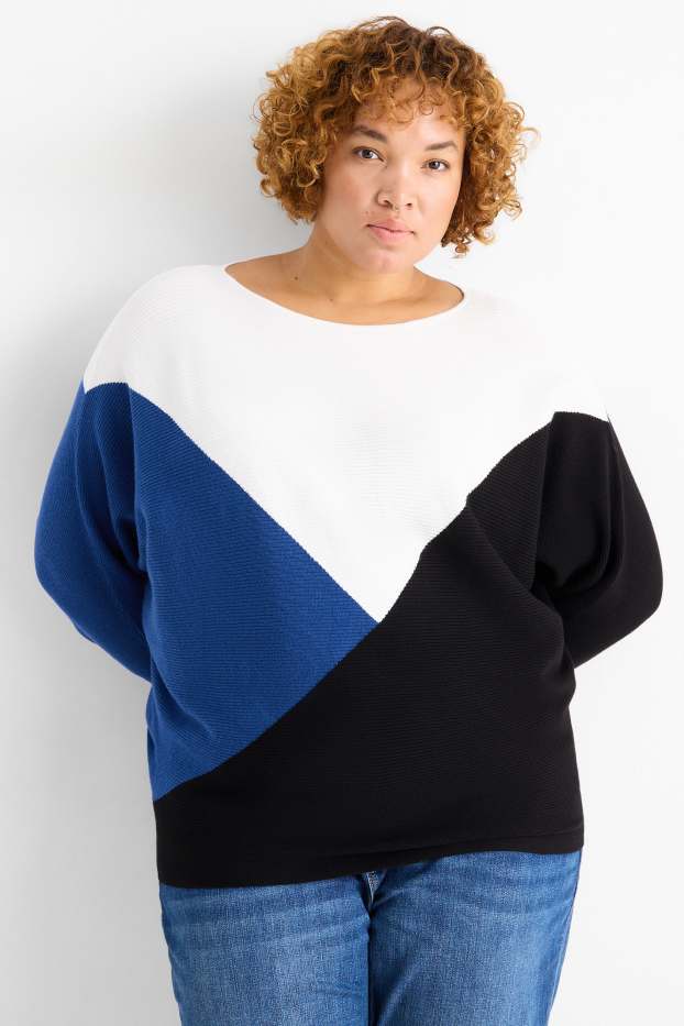 Damen - Pullover - gerippt - schwarz / weiß