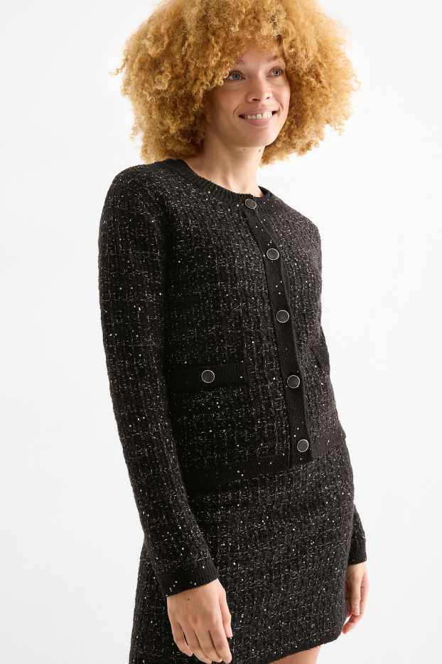 Dámské - Buklé pletený kardigan - černá